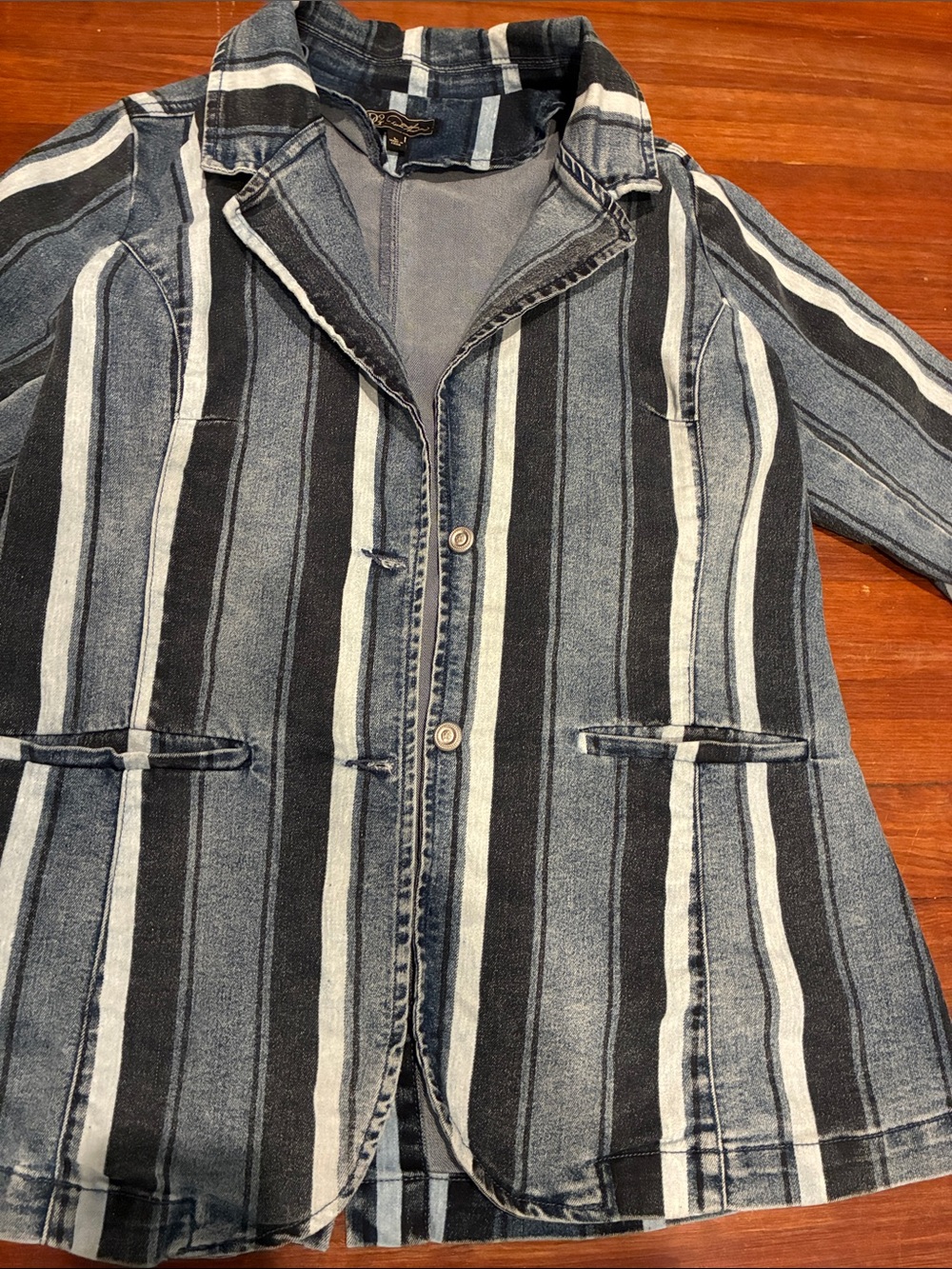DG2 Diane Gilman Striped Denim Hooded Jacket Women’s Large